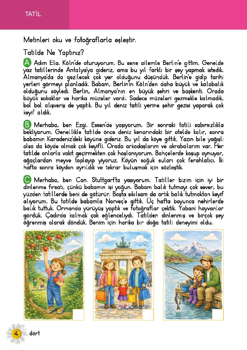Papatyam 4 Türkçe Okuma ve Çalışma Kitabı