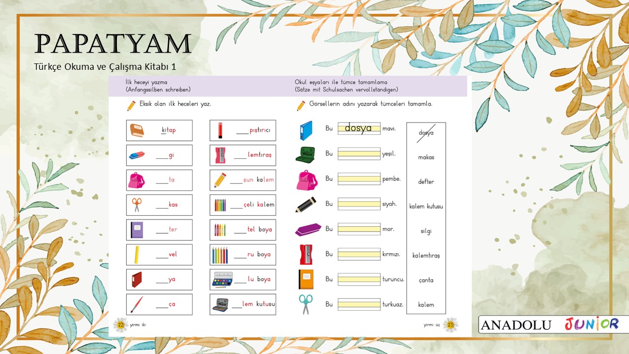 Papatyam 1 Türkçe Okuma ve Çalışma Kitabı