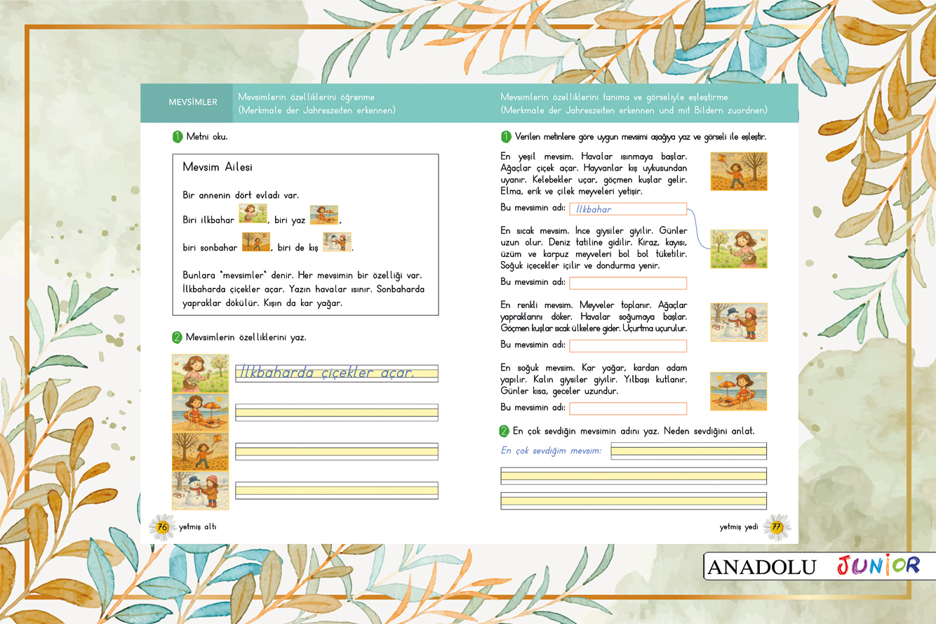 Papatyam 2 Türkçe Okuma ve Çalışma Kitabı 